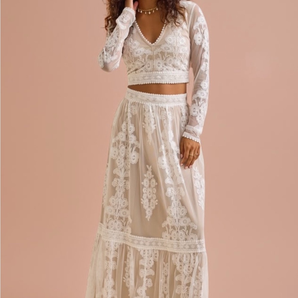 Altar'd State Cream Tiered Maxi Skirt